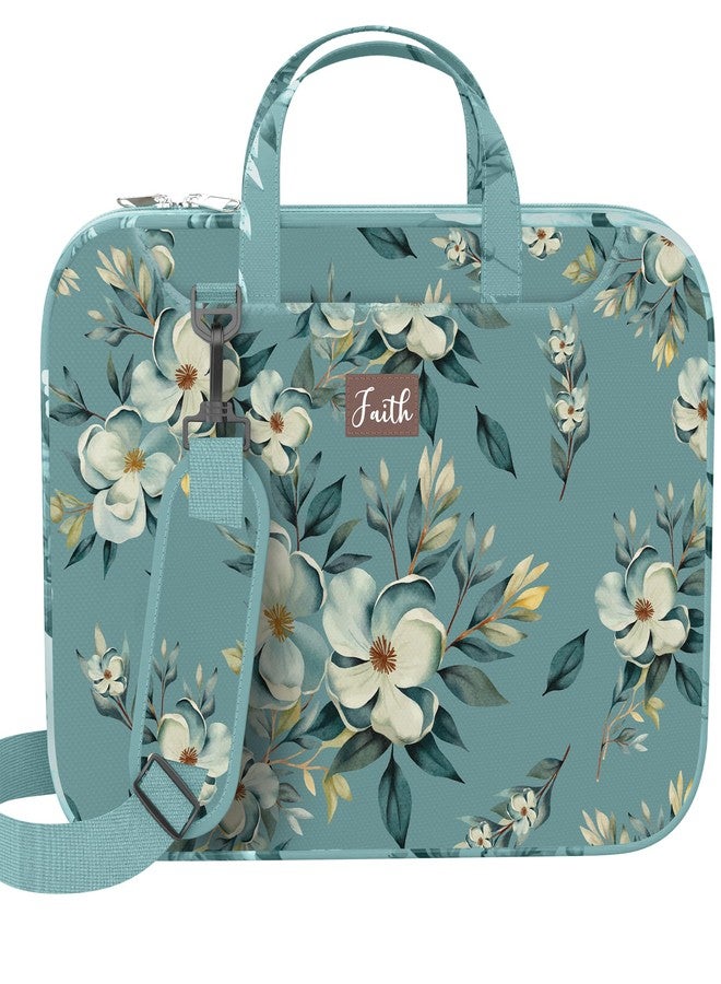 DEHITE Bible Cover Case for Women - Green Floral Carrying Case - Tote Bags Extra Large - Book Size 11.4 x 8.85 x 1.9 in - Pen Slot - Zippered Pocket - Shoulder Strap - Premium Fabric - Christian Gift - Image 3